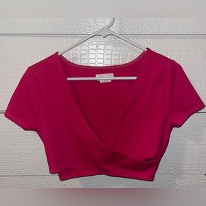 Lovers + Friends Wrap Crop Top Short Sleeve Pink Size M